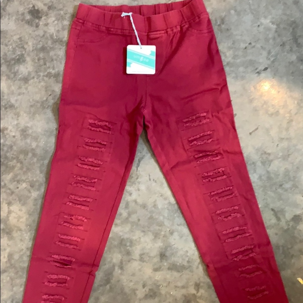 Wine Distressed jegging elastic waistband
